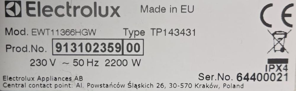Pralka Electrolux 6kg z transportem,Gwarancja