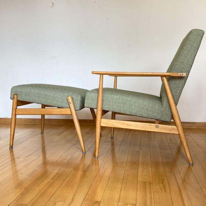 Oryginał Fotel lisek PRL klasyczny romby jasny dąb Henryk Lis 5