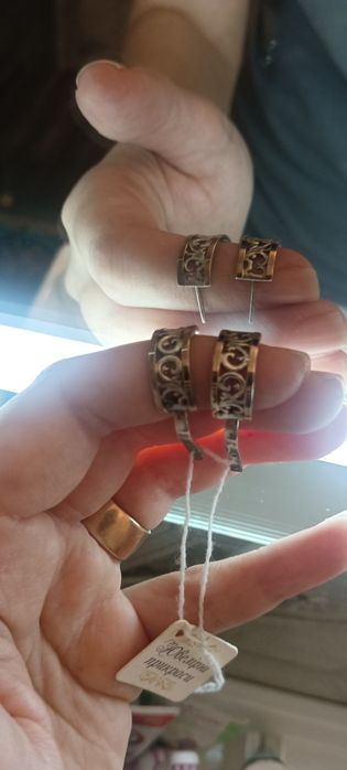 Сережки срібні з золотими пластинками