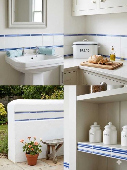 Azulejos Novos 20x15cm – Branco com Friso Azul – Ideal para Bordaduras