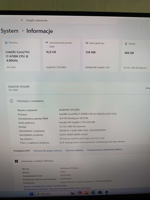 Komputer stacjonarny Intel i7| 16GB RAM | SSD NVMe 500GB | Windows 11 | WiFi 6 | Gotowy do pracy
