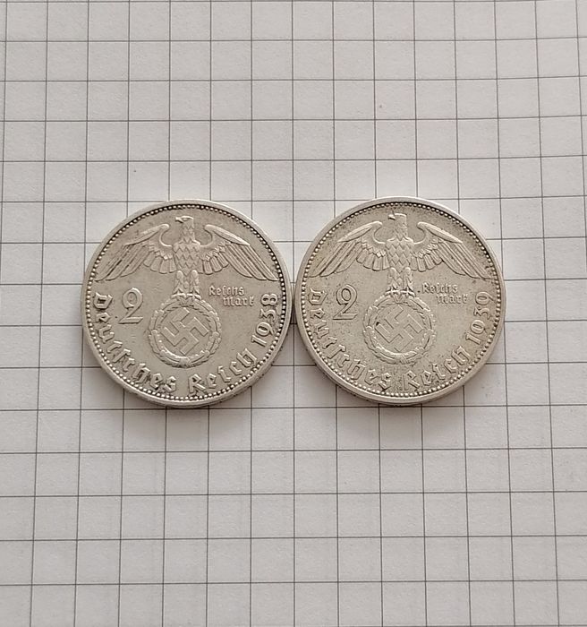 2шт 2 марки 1938 1939 срібло Германія серебро