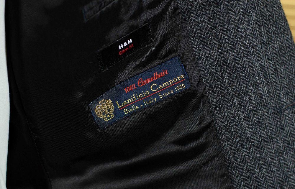 Marynarka tweedowa r48, 100% camelhair, wełna wielbłądzia, herringbone