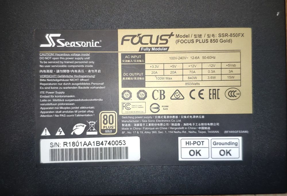 Блок живлення Seasonic FOCUS Plus Gold SSR-850FX (850W)