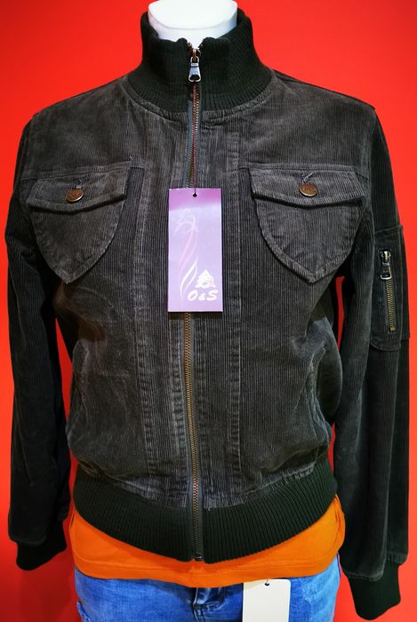 Kurtka sztruks baberka podszewką stójka khaki