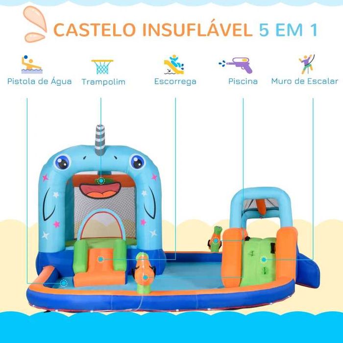 Castelo Insuflável com Escorrega, Trampolim e Piscina