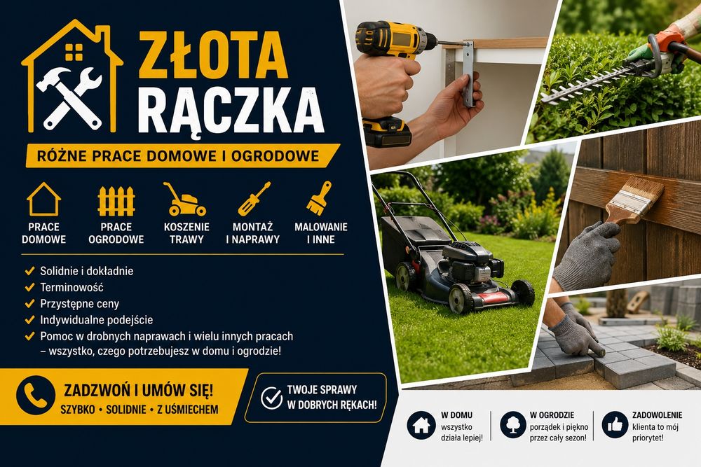 Złota Rączka | Koszenie Trawy | Naprawy | Montaż | Pomoc Domowa