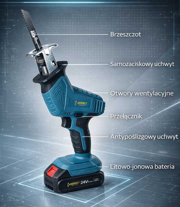 Akumulatorowa piła szablasta wyrzynarka lisica lisi ogon 24V 4Ah 2xaku