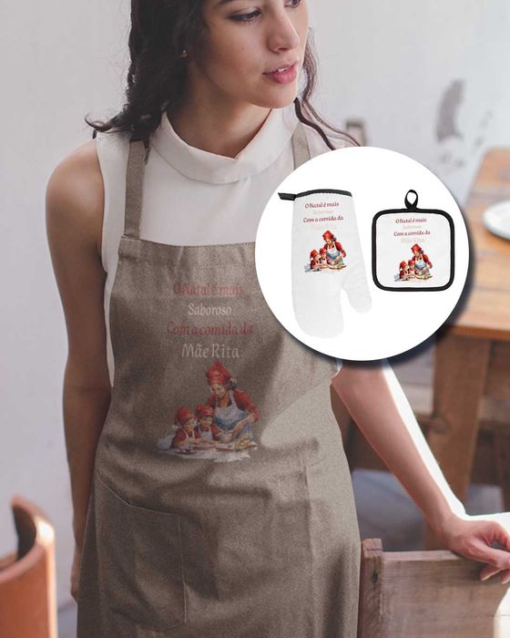 Conjunto de Avental com luva e pega de forno