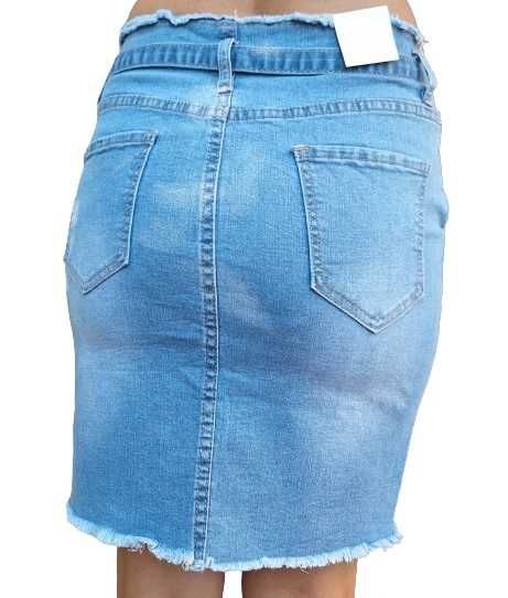 Spódnica spódniczka damska mini jeansowa niebieska z postrzępieniami L