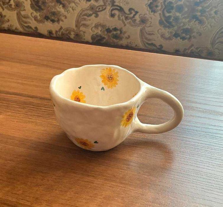 Filiżanka ceramiczna słoneczniki Hand Made ręcznie robiona, 200 ml