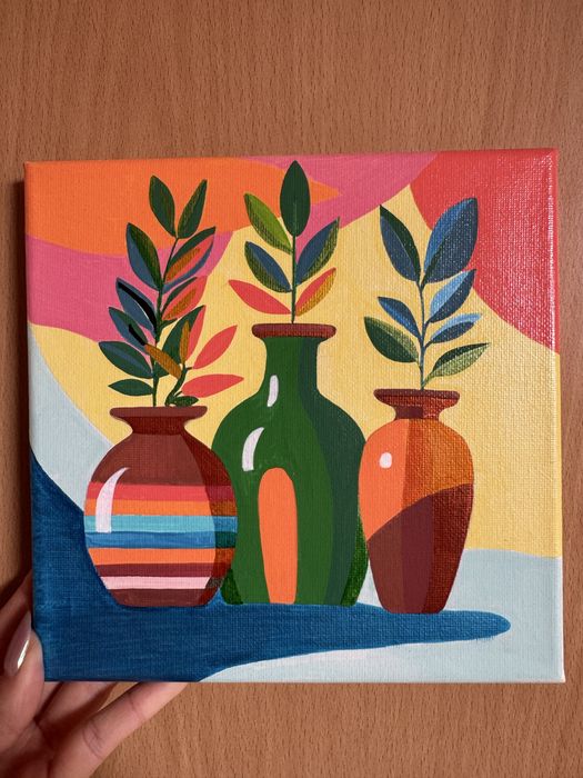 Obraz akrylowy ręcznie malowany- wazony z roślinami