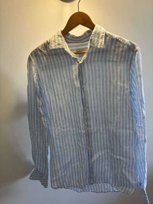 Camisa de linho Listrada Azul Massimo Dutti