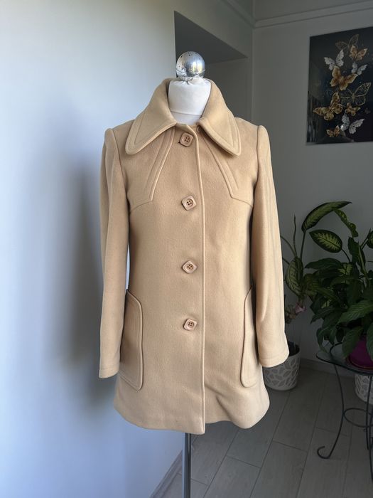 Francuski płaszcz vintage Griffon Paris, beżowy, wełniany retro M