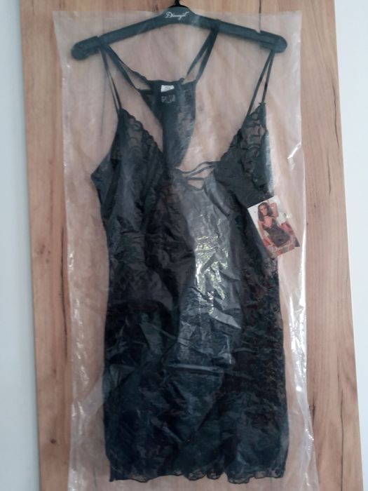 Koszulka ze stringami Dreamgirl czarna rozmiar M