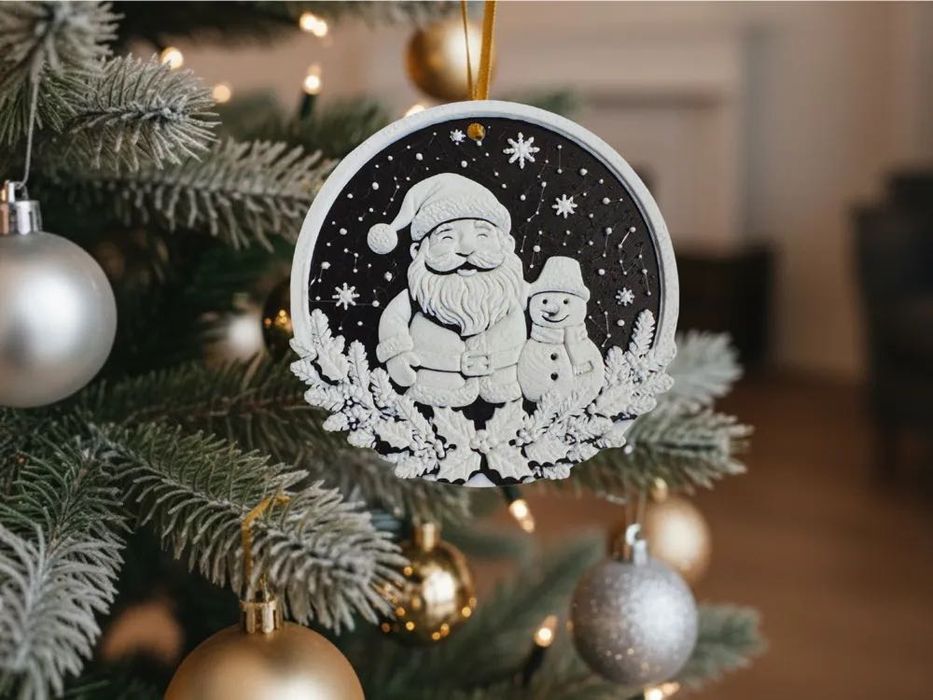 Ozdoby, zawieszki świąteczne. Choinka, bałwanek, mikołaj