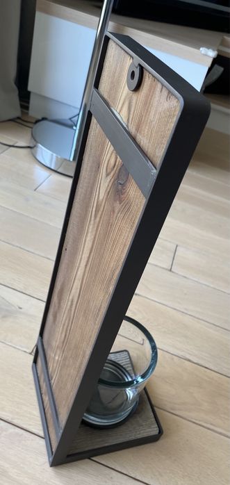 Świecznik ozdobny drewniany ze szkłem, nowy