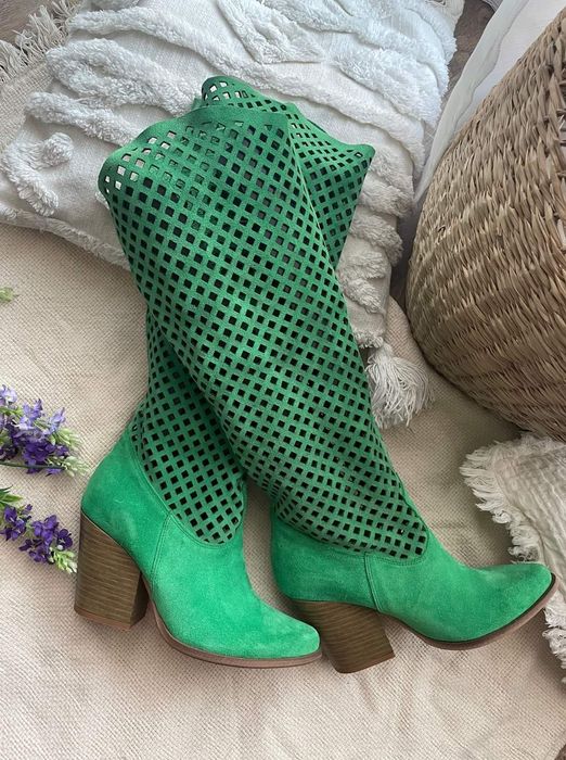 Eleganckie kozaki ażurowe naturalna skóra kolory