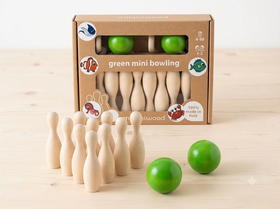 Дерев'яна настільна гра Міні-боулінг Milaniwood Green Mini Bowling (Італія)