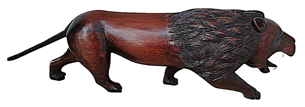 Arte Africana-Cabinda-Leão esculpido em madeira exótica com 60x20 cm