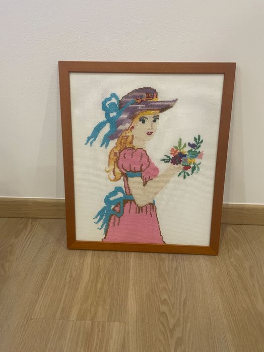 Quadro ponto cruz menina