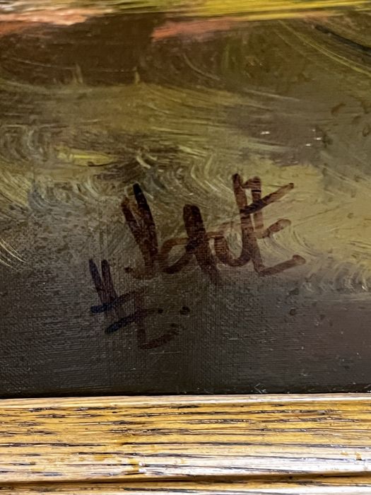 Старовинна картина маслом з гірським пейзажем. Хайнц Шольц