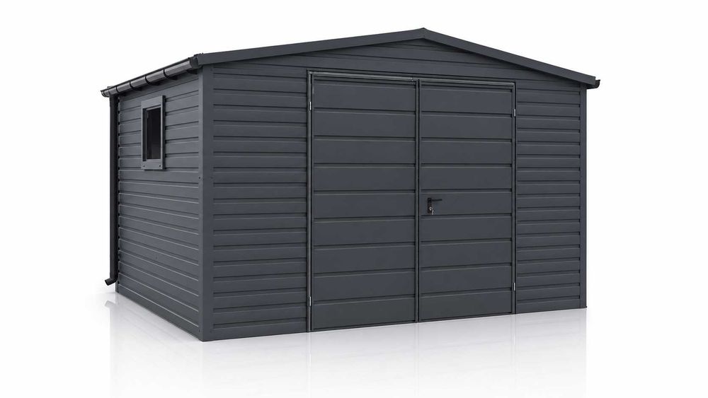 Domek Narzędziowy 4x3m Ciemny Grafit MAT Dach dwuspadowy, brama, okno PRODUCENT
