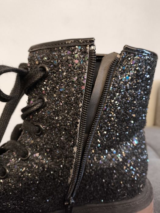 Brokatowe botki damskie oficerki/workery