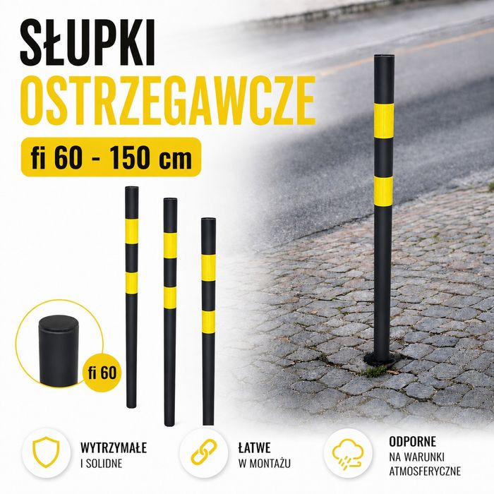 Słupek parkingowy drogowy U-12b słupki fi 60 150 cm blokada biało czerwony odblask