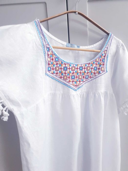 Biała lniana bluzka koszula tunika sukienka boho 38 Made in Italy