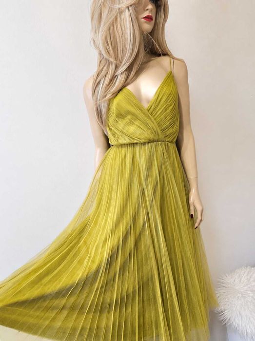 Limonkowa sukienka koktajlowa na wesele Asos rozmiar S