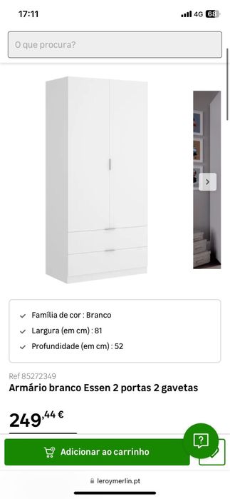 Armario branco essen 2 portas 2 gavetas