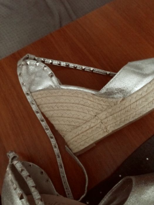 Buty espadryle 36 srebrne koturna slomka