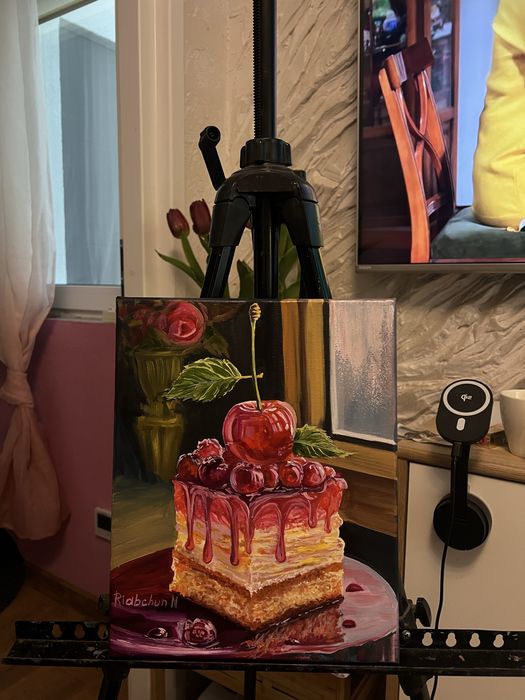 Obraz olejny 30*24 płótno bawełniane Cherry Cake