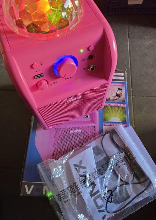 Zestaw KARAOKE Głośniki efekt LED BT USB mikrofon.