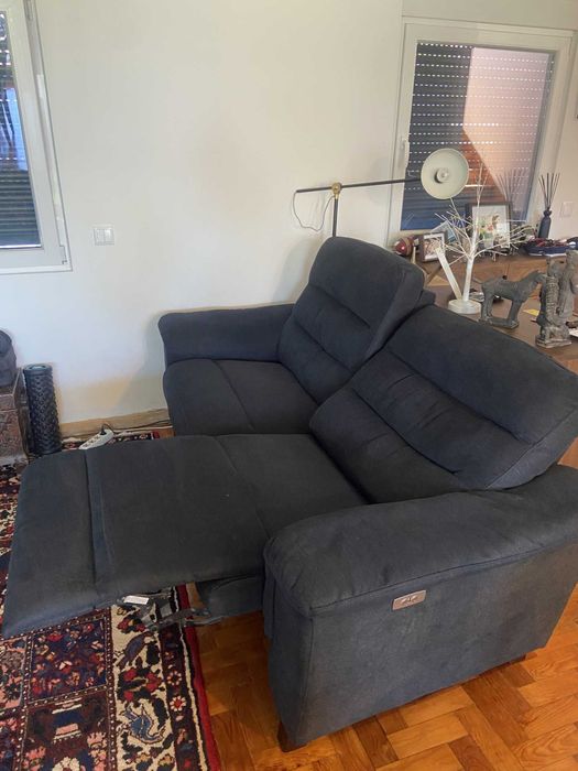 Sofá Conforama 3 lugares 2 assentos reclináveis SOLIS cor azul