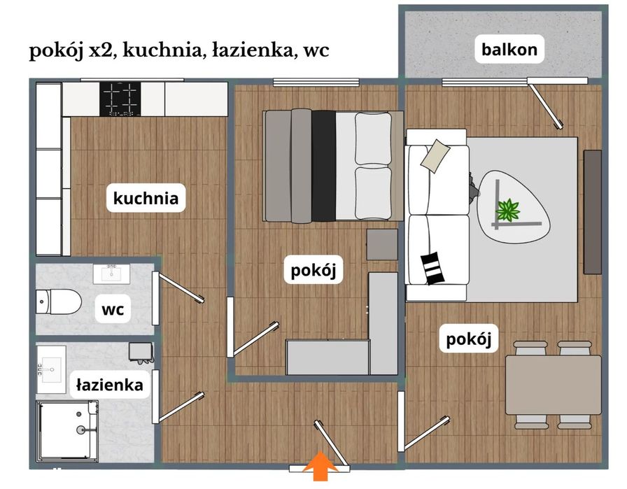 2 POKOJE | 51 m² | PARTER | BALKON | PIWNICA 3,6 m² | ul.Wybickiego 4
