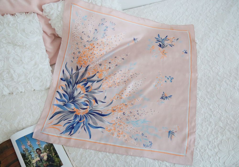 Pastelowa chusta 100% jedwab hand-printed true vintage silk zalando apaszka