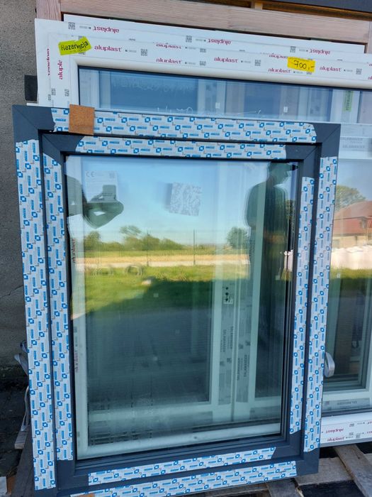 Nowe okno białe/antracyt 97x123 cm 3 szyby OUTLET
