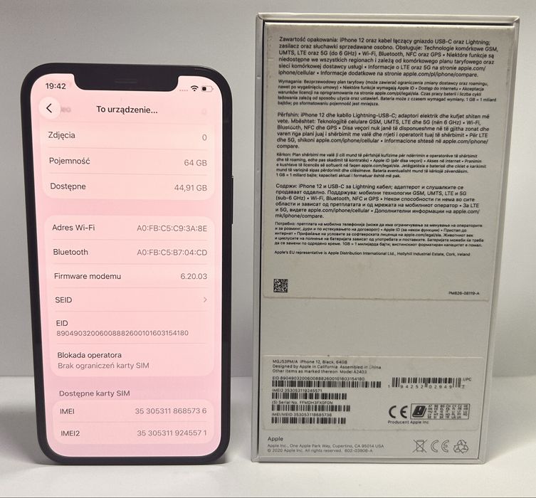  Iphone 12 | dysk 64Gb | bateria 100% | stan perfekcyjny 10/10