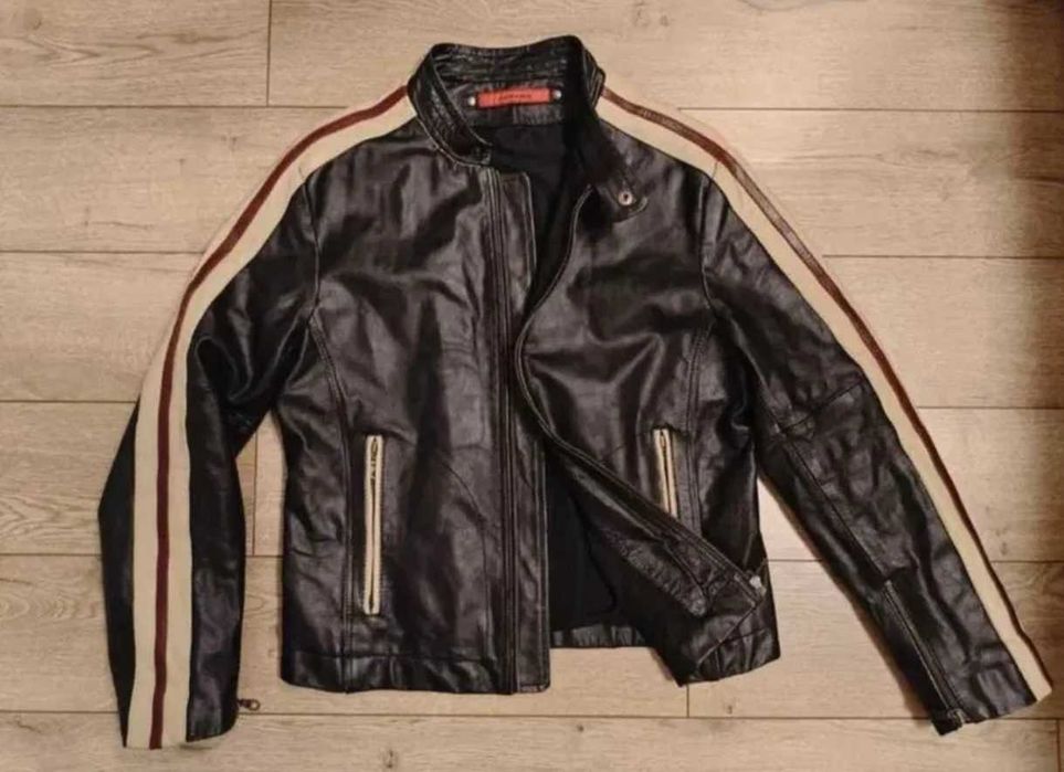 Abrams р. S байкерська шкіряна чоловіча куртка коричнева стиль мото