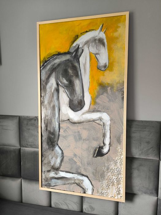 OSTATNIA SZANSA Duży obraz na płótnie koń konie karuzela 140x70 cm oryginał