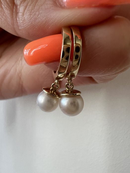 Золотые серьги с жемчугом желтое золото 585 проба