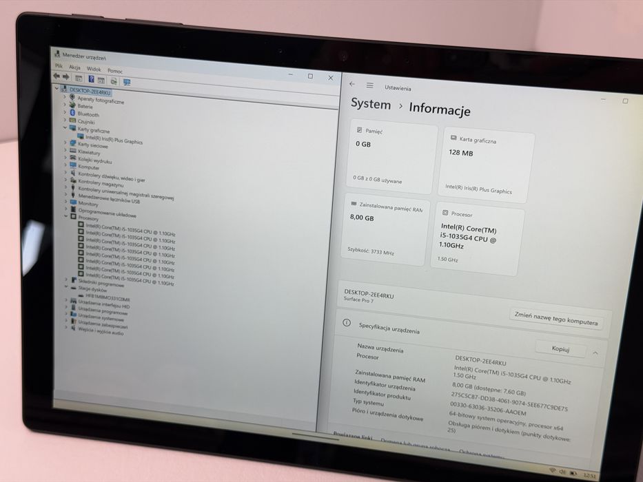 Microsoft Surface Pro 7 (1866) - i5/8GB/256GB - faktura VAT 23%