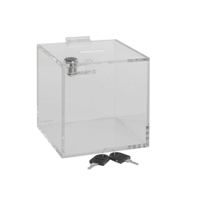Skarbonka 15cm z PLEXI na prezent, urna, kubik, możliwy grawer PLEXA
