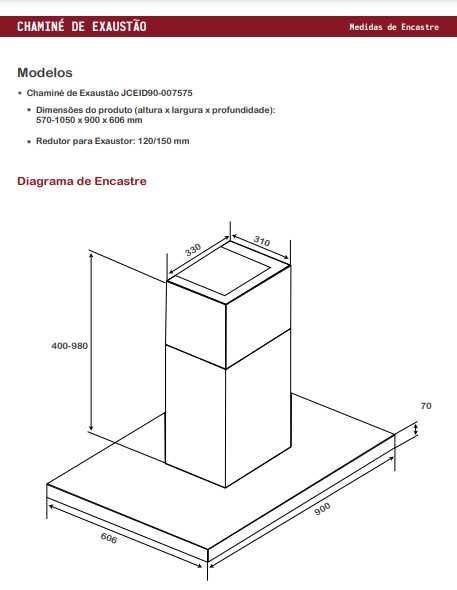 Chaminé de Exaustão de Ilha Jocel 90cm