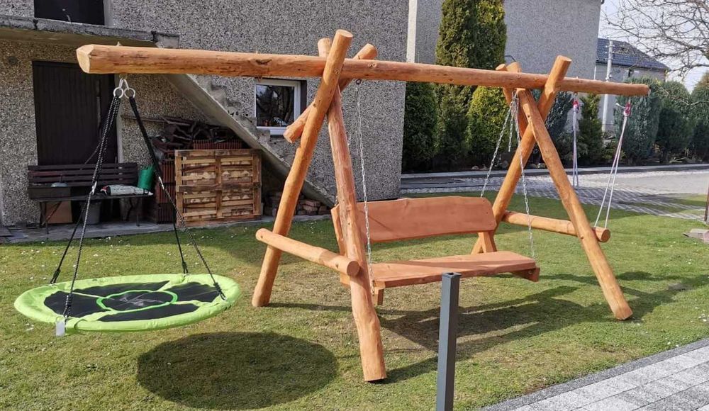 Drewniana huśtawka ogrodowa GRUBE BALE Plac zabaw Stelaż DO OGRODU +
