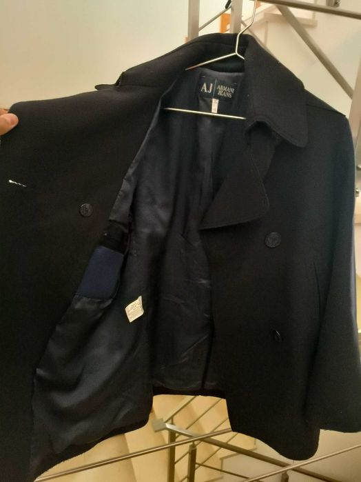 Casaco Peacoat Vintage Armani Jeans Anos 90 Azul-Marinho - Tam IT 42 / US 8 (Made in Italy)