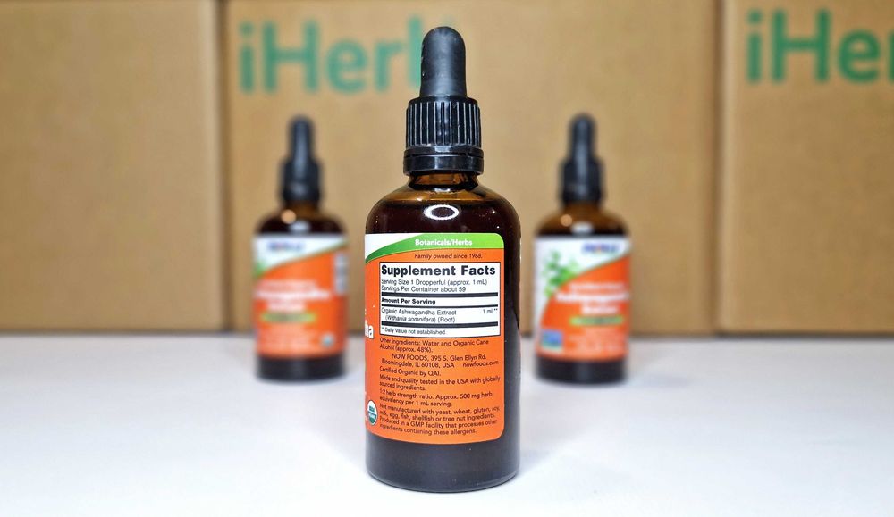 Now Foods Ашваганда, 59мл, органічний екстракт. Ashwagandha, адаптоген