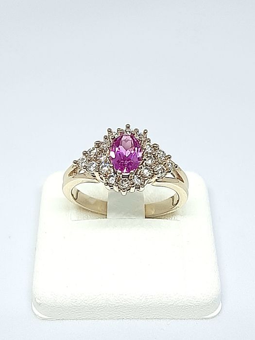 Pierścionek Złoty 585 Różowa Cyrkonia Syntetyczna Cyrkonie Markiza